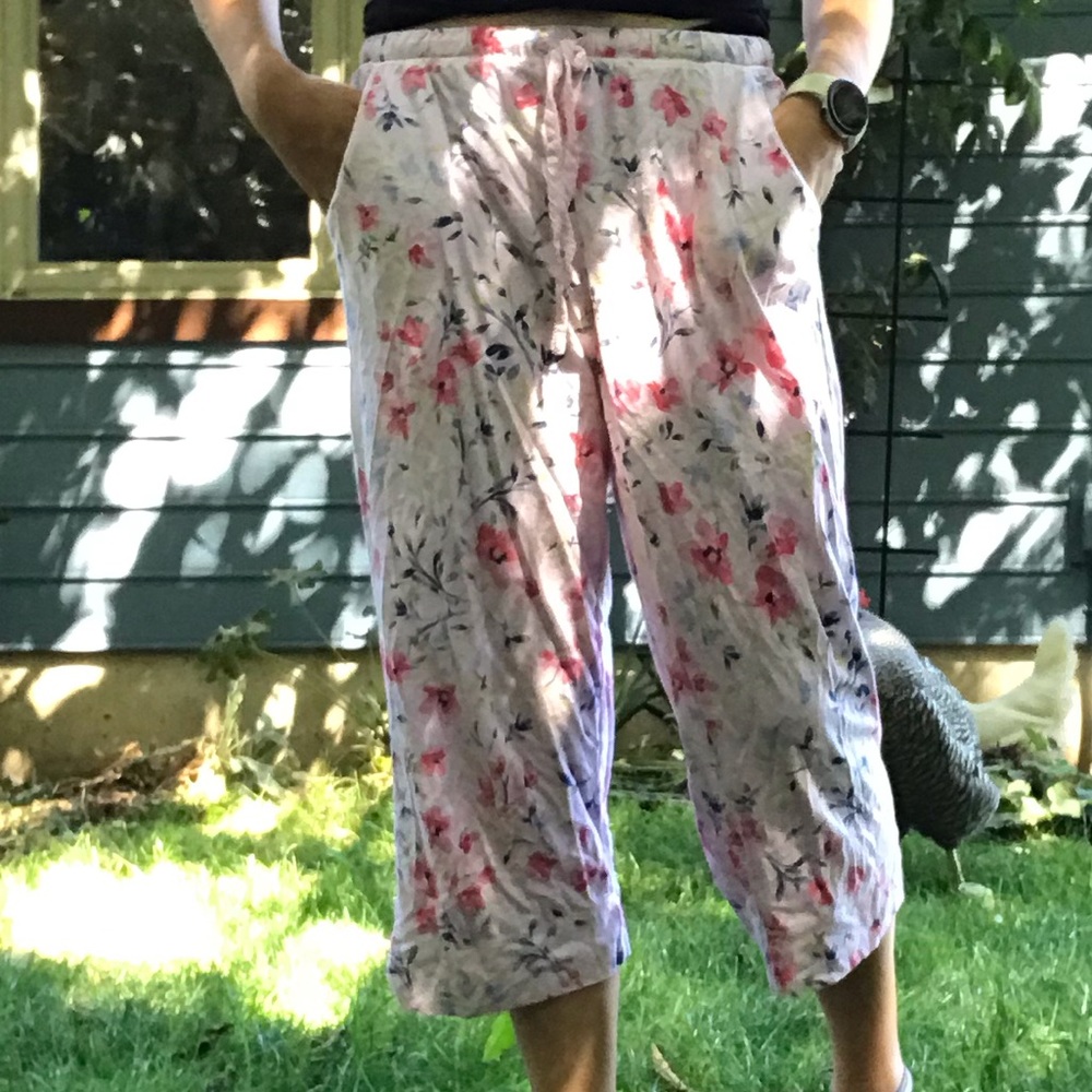 Pink floral pajama bottoms